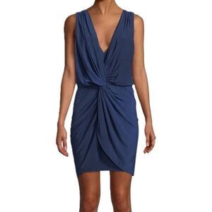Misa Los Angeles Leza Gathered Crossover Sleeveless Mini Dress Navy Blue M